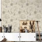 Papel de parede carta gráfica bege e marrom Allegra vinílico 53cm x 10m Muresco