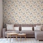 Papel de parede floral azul e marrom 8114 52cm x 10m vinílico Revex