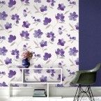 Papel de parede floral lilás, branco e cinza Allegra vinílico 53cm x 10m Muresco