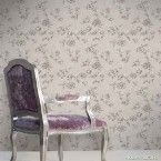 Papel de parede floral prata, cinza e bege Casa Bella vinilizado 53cm x 10m Muresco