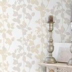 Papel de parede folhagem cinza e nacarado Casa Bella vinilizado 53cm x 10m Muresco