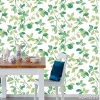 Papel de parede folhagem verde e branco Allegra vinílico 53cm x 10m Muresco