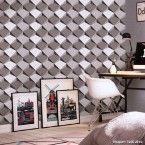 Papel de parede geométrico cinza e preto Allegra 3D vinílico 53cm x 10m Muresco