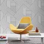 Papel de parede geométrico cru e preto Picnic vinilizado 53cm x 10m Muresco