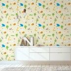 Papel de parede infantil azul Ilha Zoo 52cm x 10m vinilizado Revex