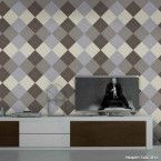 Papel de parede losangos bege, prata e marrom Allegra vinílico 53cm x 10m Muresco