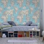 Papel de parede mapa mundi azul Allegra vinílico 53cm x 10m Muresco