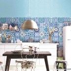 Papel de parede mosaico azulejo azul Allegra vinílico 53cm x 10m Muresco