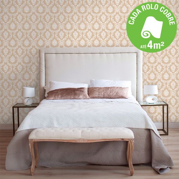 Papel de Parede Vinílico Arabesco Bege Rolo com 10m