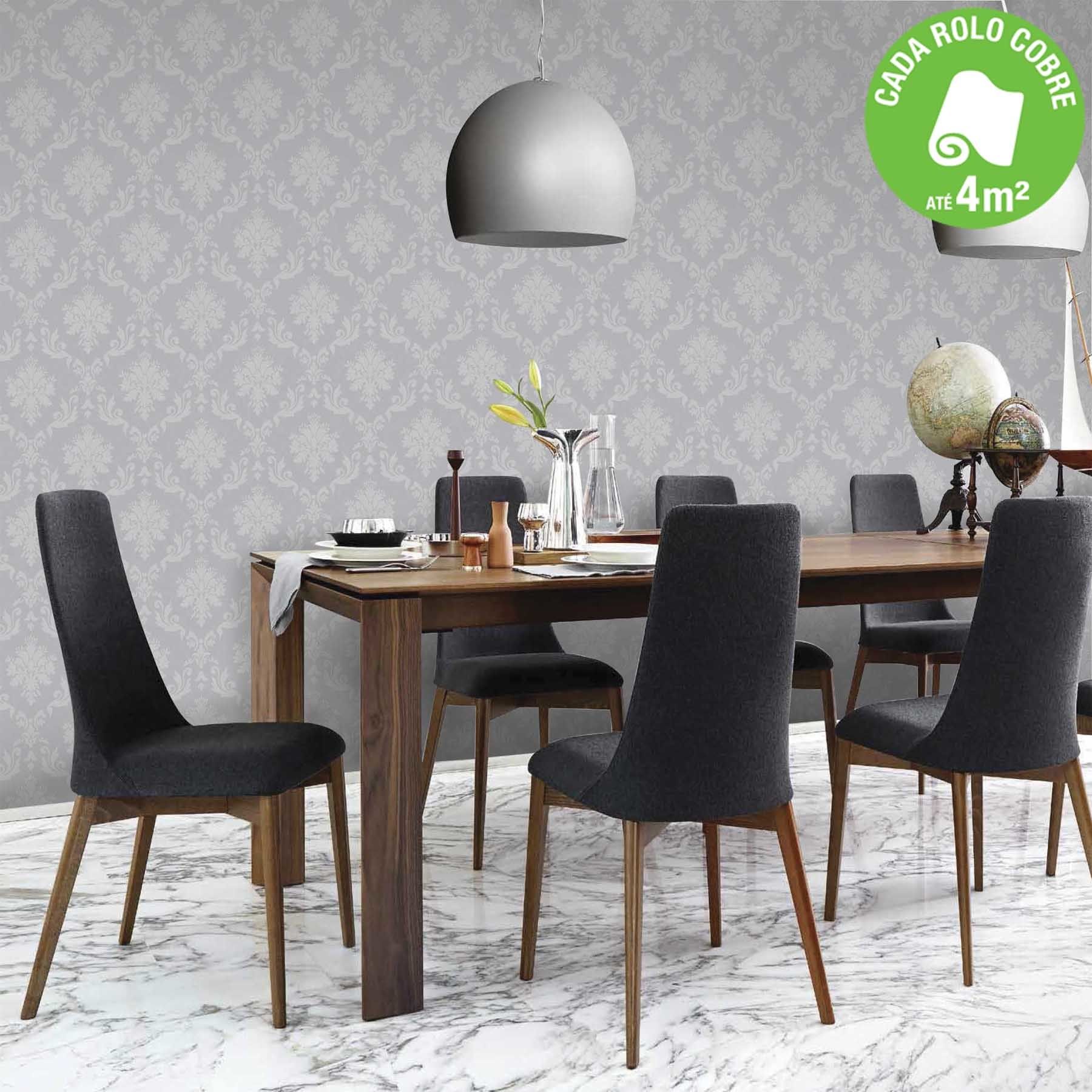 Papel de Parede Vinílico Arabesco Cinza Rolo com 10