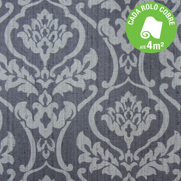 Papel de Parede Vinílico Arabesco Cinza Rolo com 10m