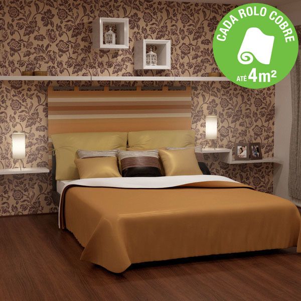 Papel de Parede Vinílico Floral Bege Rolo com 10m