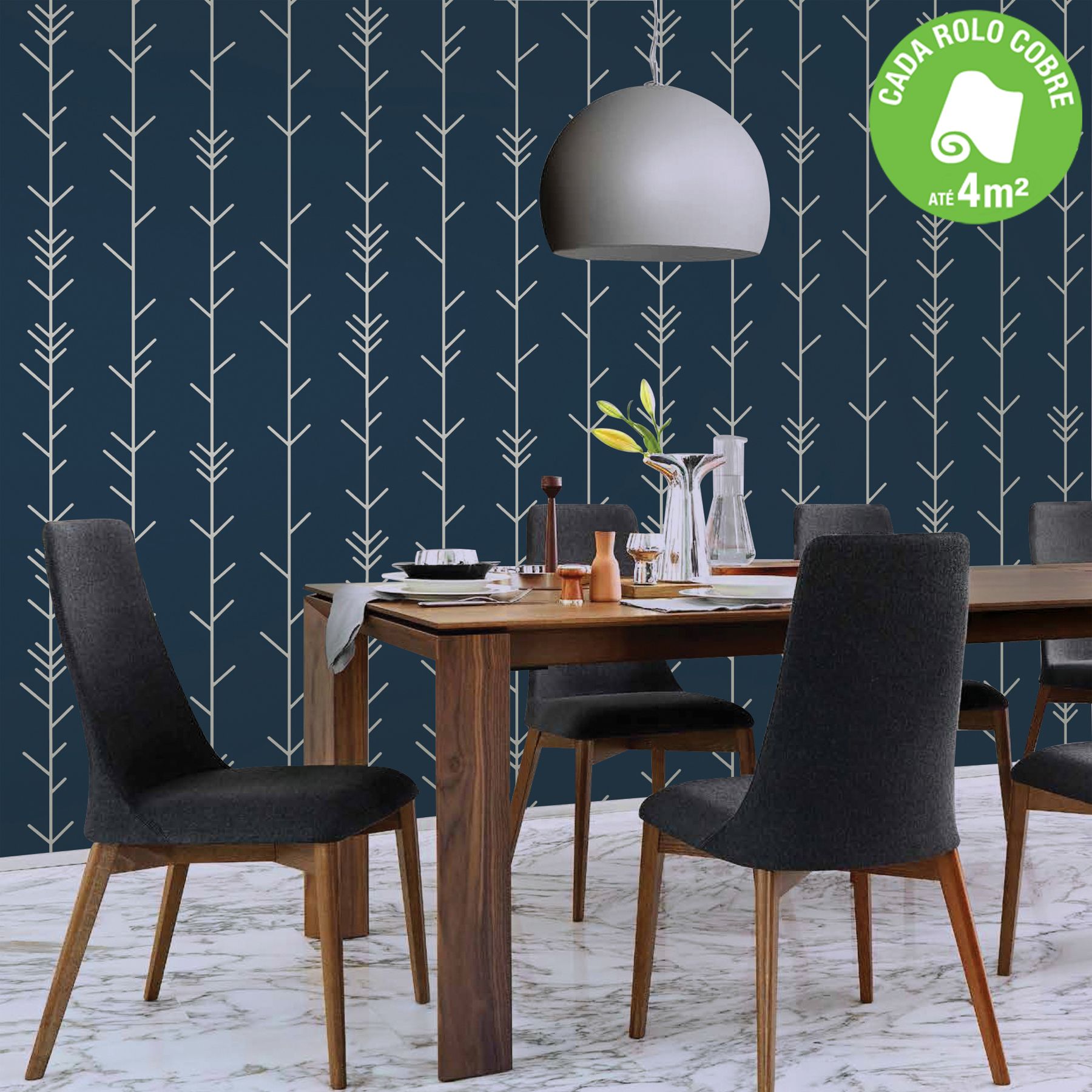 Papel de Parede Vinílico Geométrico Azul Rolo com 10