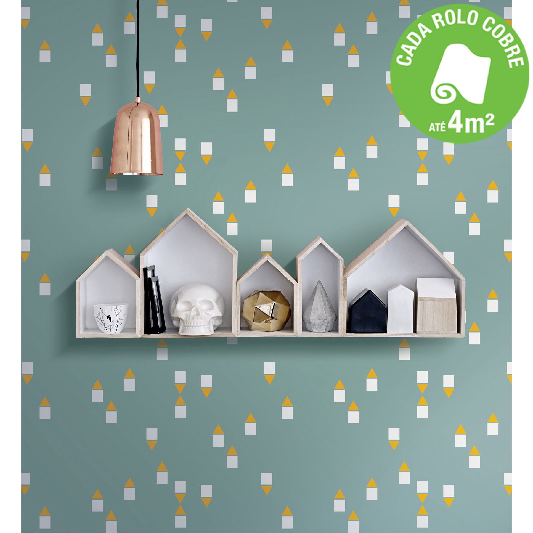 Papel de Parede Vinílico Geométrico Verde Rolo com 10