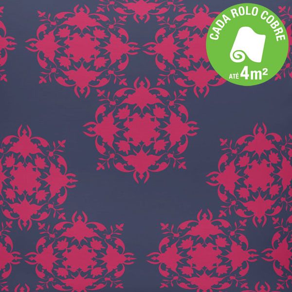 Papel de Parede Vinilizado Bohemian Lille Azul e Rosa Rolo com 10m
