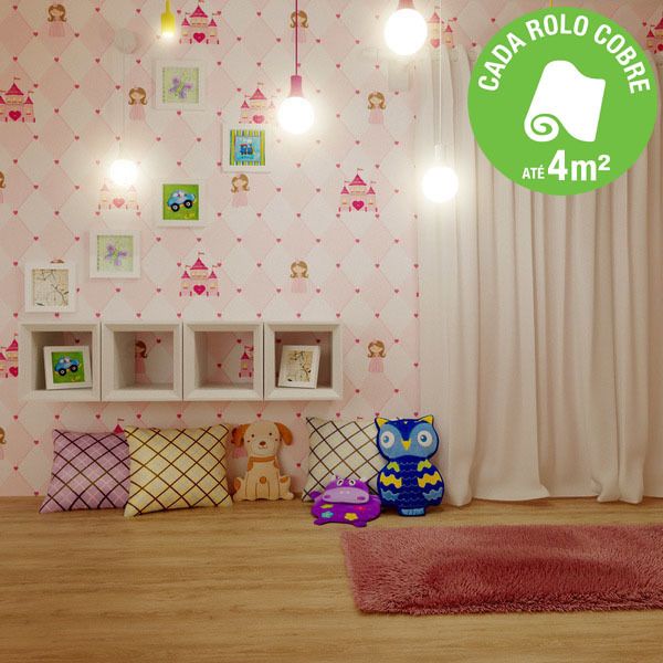 Papel de Parede Vinilizado Castelo Rosa Rolo com 10m