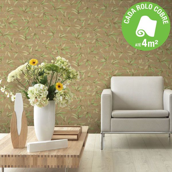 Papel de Parede Vinilizado Folhagem Verde Rolo com 10m