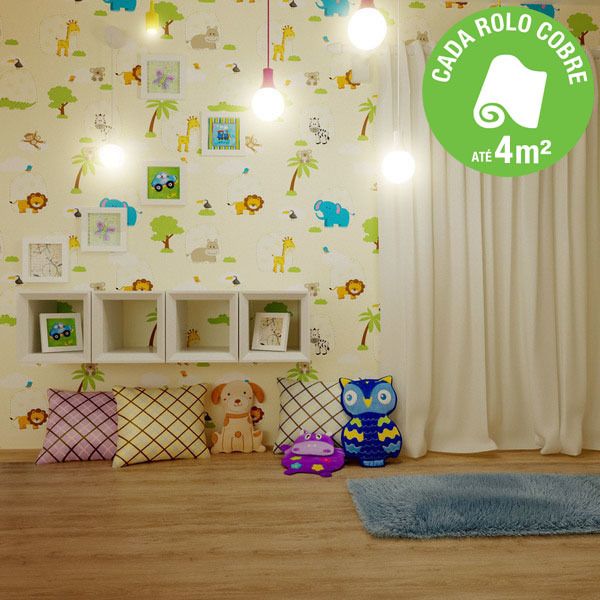 Papel de Parede Vinilizado Ilha Zoo Bege Rolo com 10m