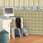 Papel de parede xadrez bege, marrom e azul Casa Bella vinilizado 53cm x 10m Muresco