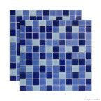 Pastilha de vidro Miscelanea placa 29,2x29,2cm azul e branco Glass Mosaic