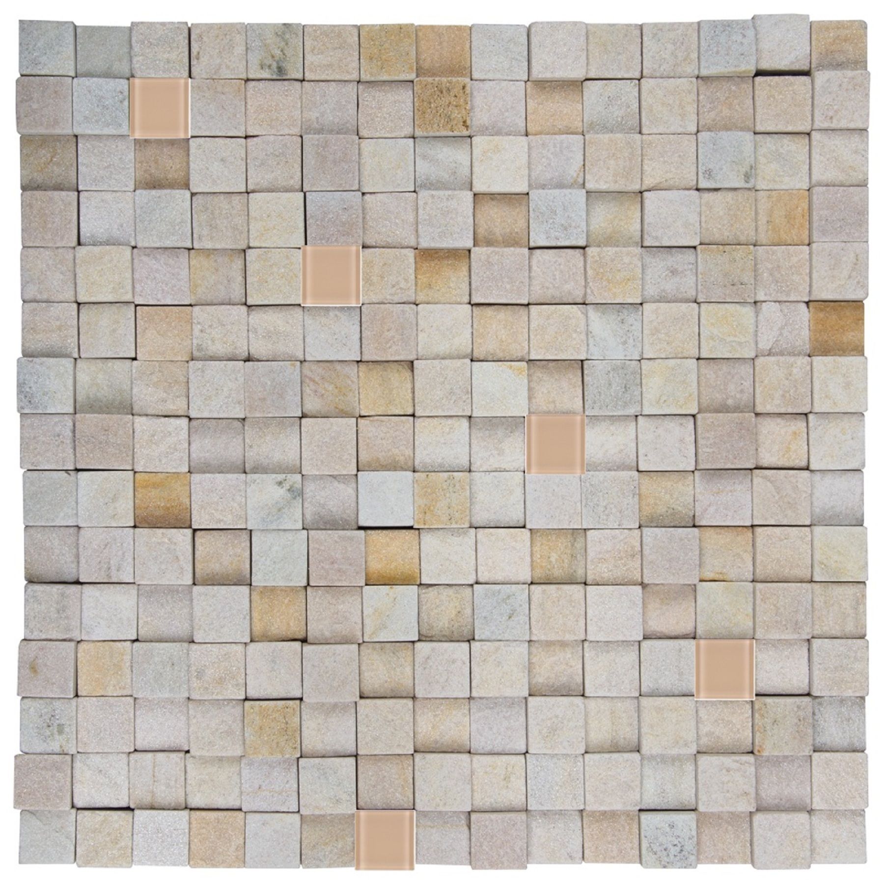 Pedra Caxambú Amarela com Vidro Bege 30x30cm Henry Mosaicos