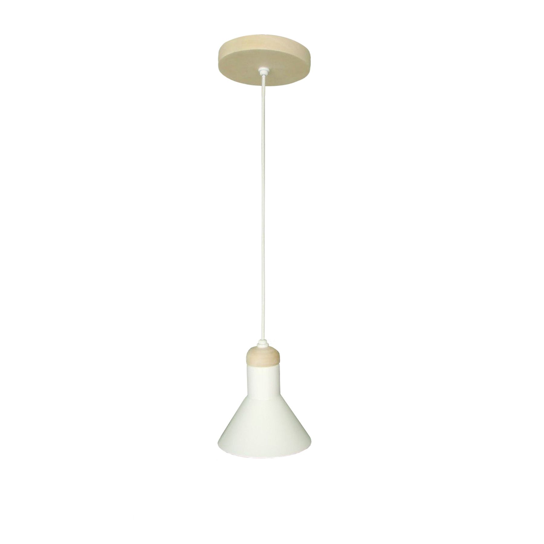 Pendente BM Lamps Fifi Redondo Madeira e Metal Imbuia e Branco Bivolt
