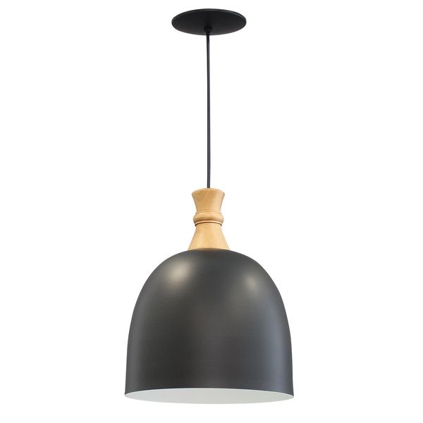 Pendente Inspire Oval Redondo Madeira Branco e Preto Bivolt