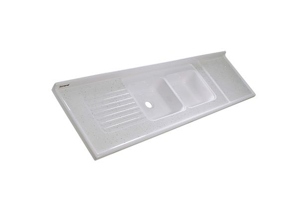 Pia Isocril Sintético com Cuba Esmaltada Dupla Branca 200cm