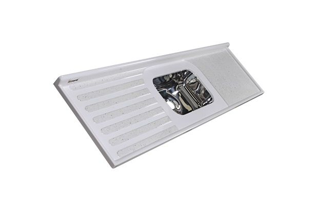 Pia Isocril Sintético com Cuba Inox Simples Branca 200cm