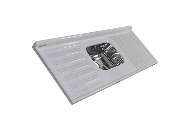 Pia Simples de Mármore Sintética Isocril com Cuba em Inox Branco 150cm