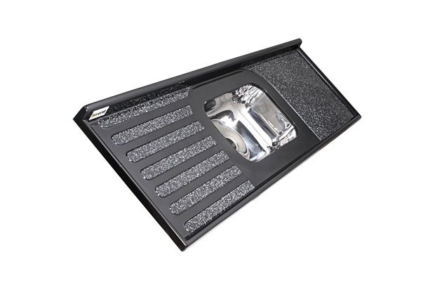 Pia Simples de Mármore Sintética Isocril com Cuba em Inox Preto 180cm