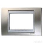 Placa 4x2 Única Prime Exclusive 3 postos com moldura alumínio níquel mate Schneider