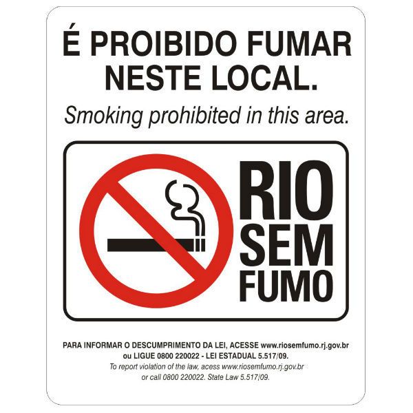 Placa Proibido Fumar Lei RJ Plástico 20x25cm