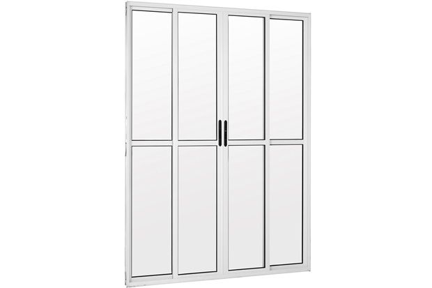 Porta Balcão 4 Folhas em Alumínio 25t com Fechadura Linha Ouro Branca 210x200cm