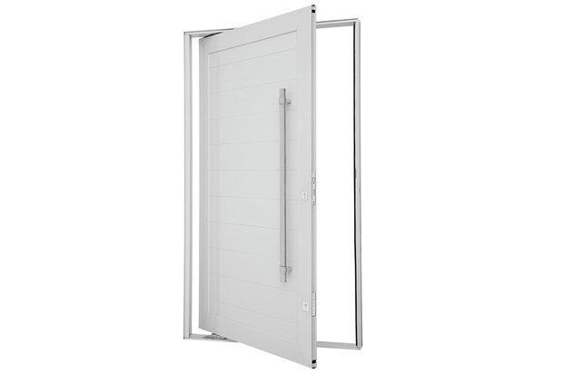 Porta Pivoltante Lambris Horizontais com Puxador 223x126cm Direita Branca