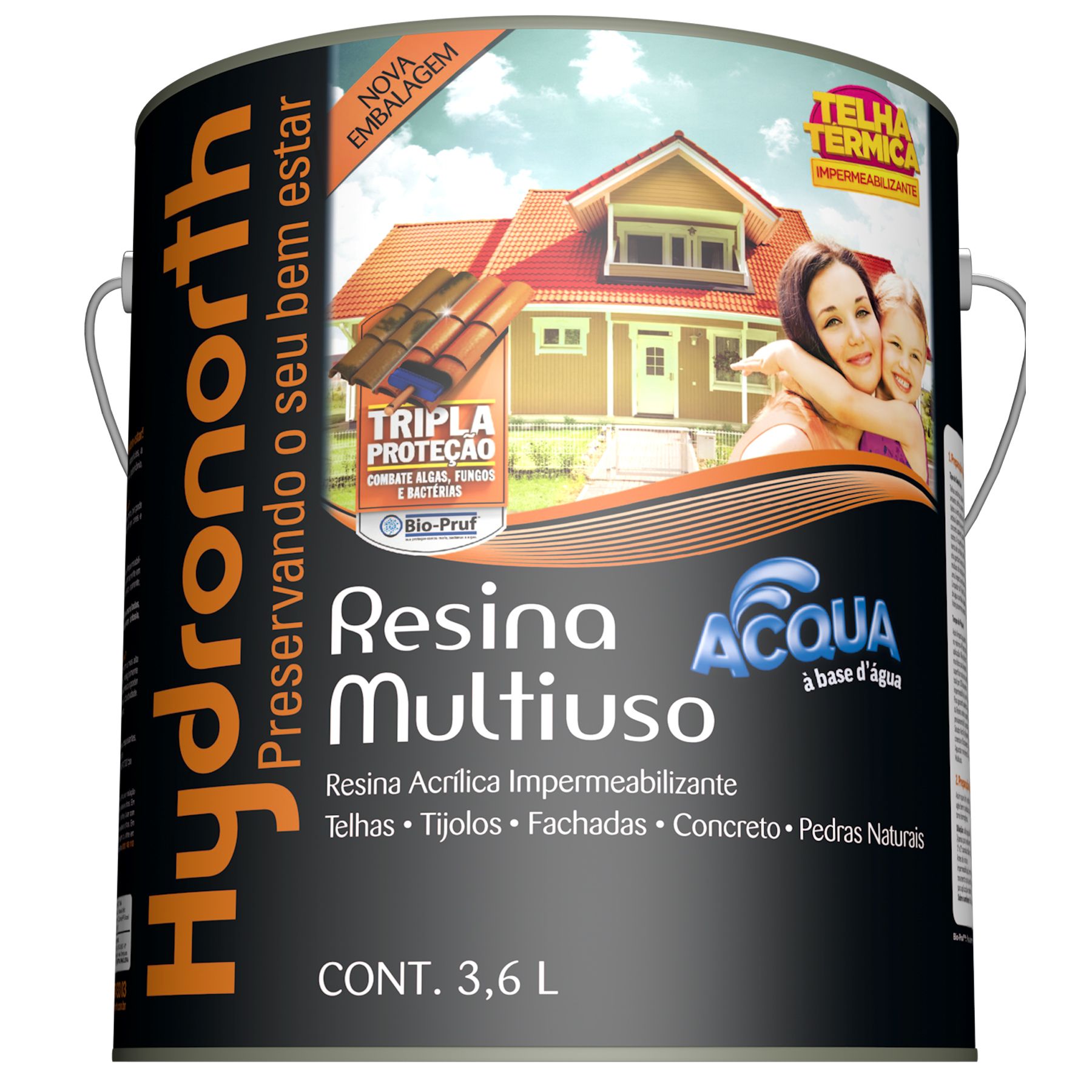 Resina Brilhante Multiuso Acqua Cerâmica Telha 3,6L Hydronorth