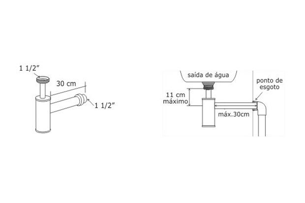Sifão para Cozinha Cromado 1 1/2X1 1/2X30cm