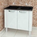 Tanque Quality 100 branco com pedra preta montado Cozimax