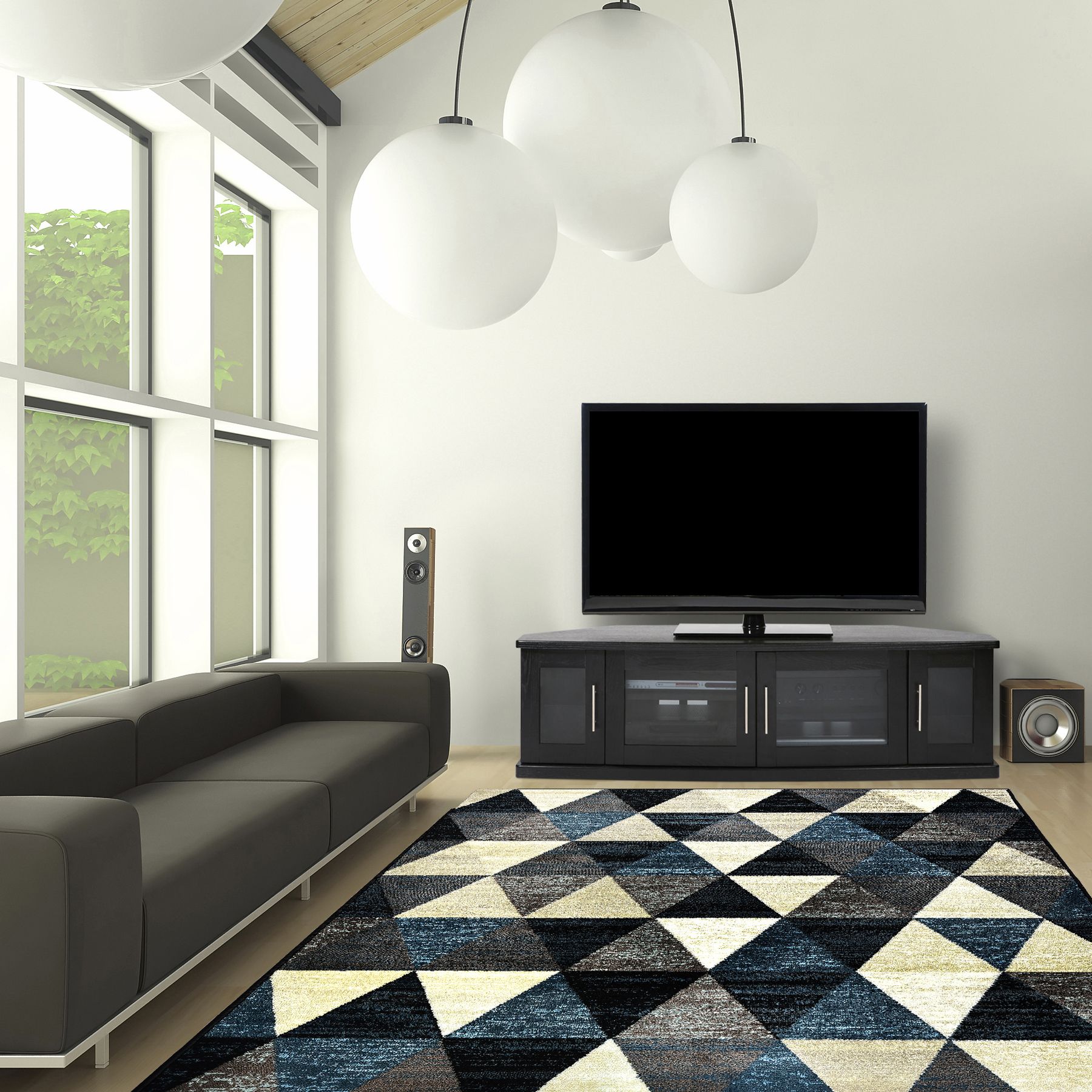 Tapete Calypso Triângulos Azul e Preto 1,00x1,50m