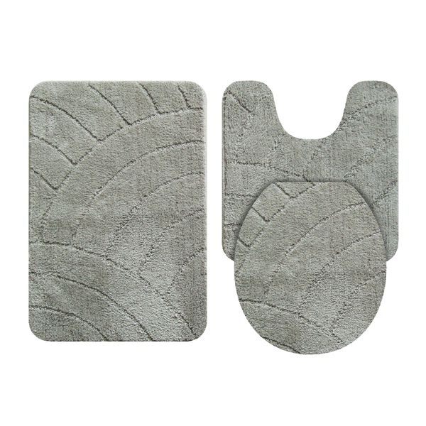 Tapete de Banheiro Antiderrapante Tecido Retangular Cinza 3 peças