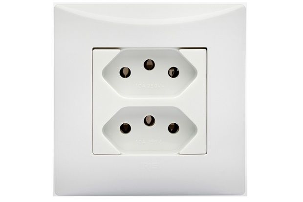 Tomada Duplex 2 Pólos Terra 10a Brava Branco