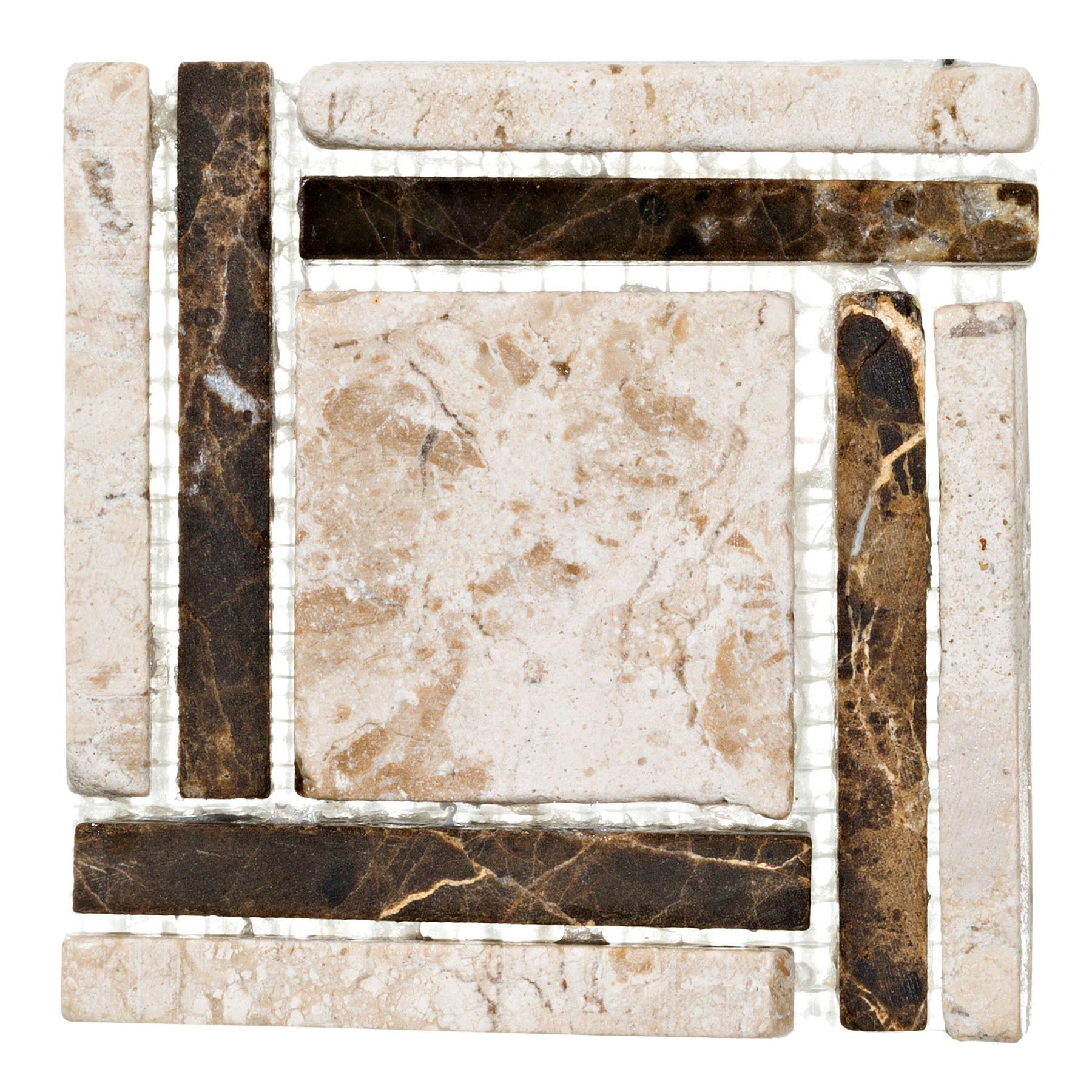 Tozeto Mármore Acetinado Catadue Travertino e Marrom 9,5x9,5 Forti Marmi