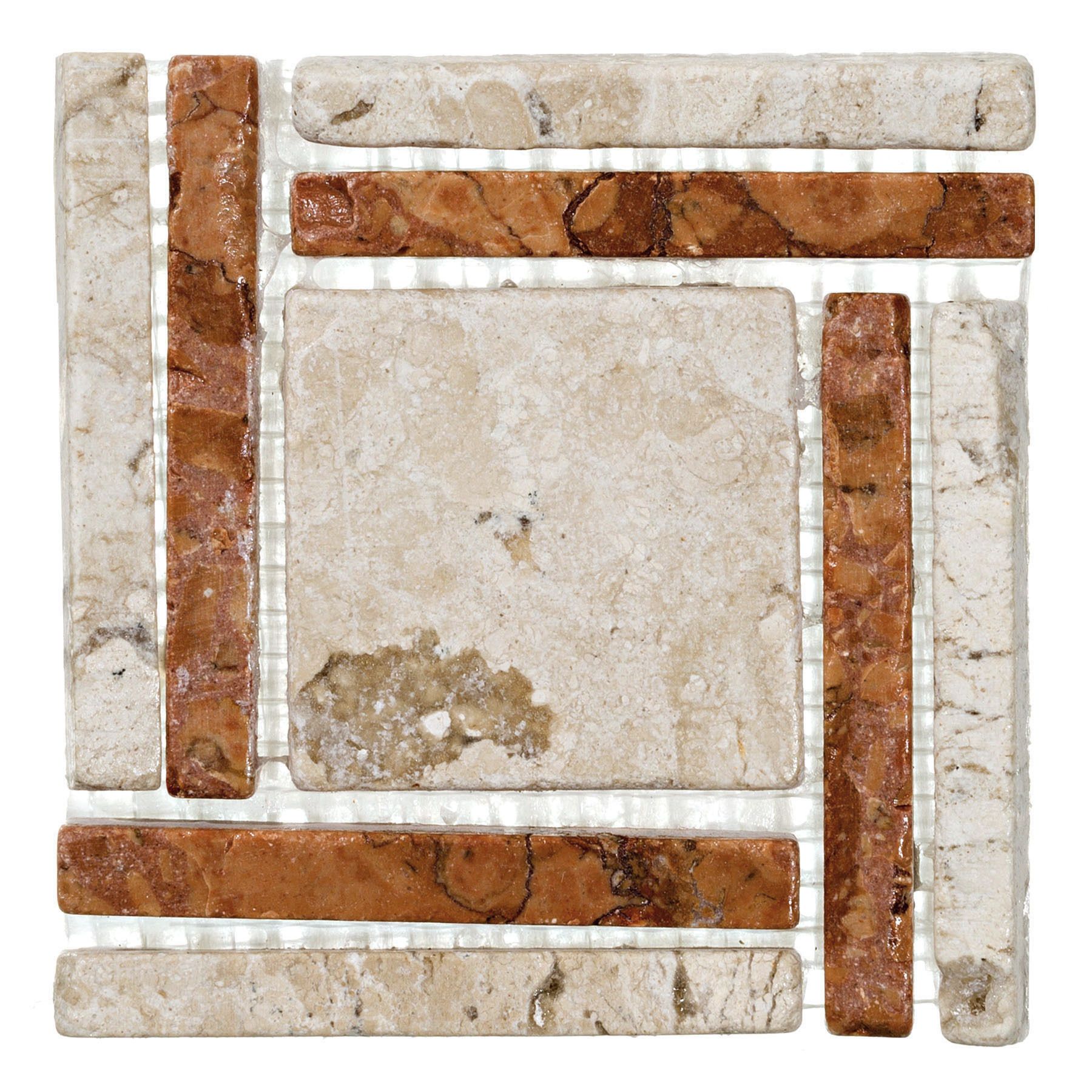 Tozeto Mármore Acetinado Catadue Travertino e Rosso Verona 9,5x9,5 Forti Marmi