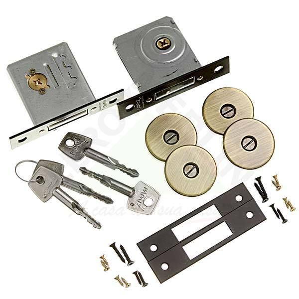 Trava de Segurança Fechadura Tetra Chave Dupla mesmos Segredos Oxidado 22 mm Papaiz